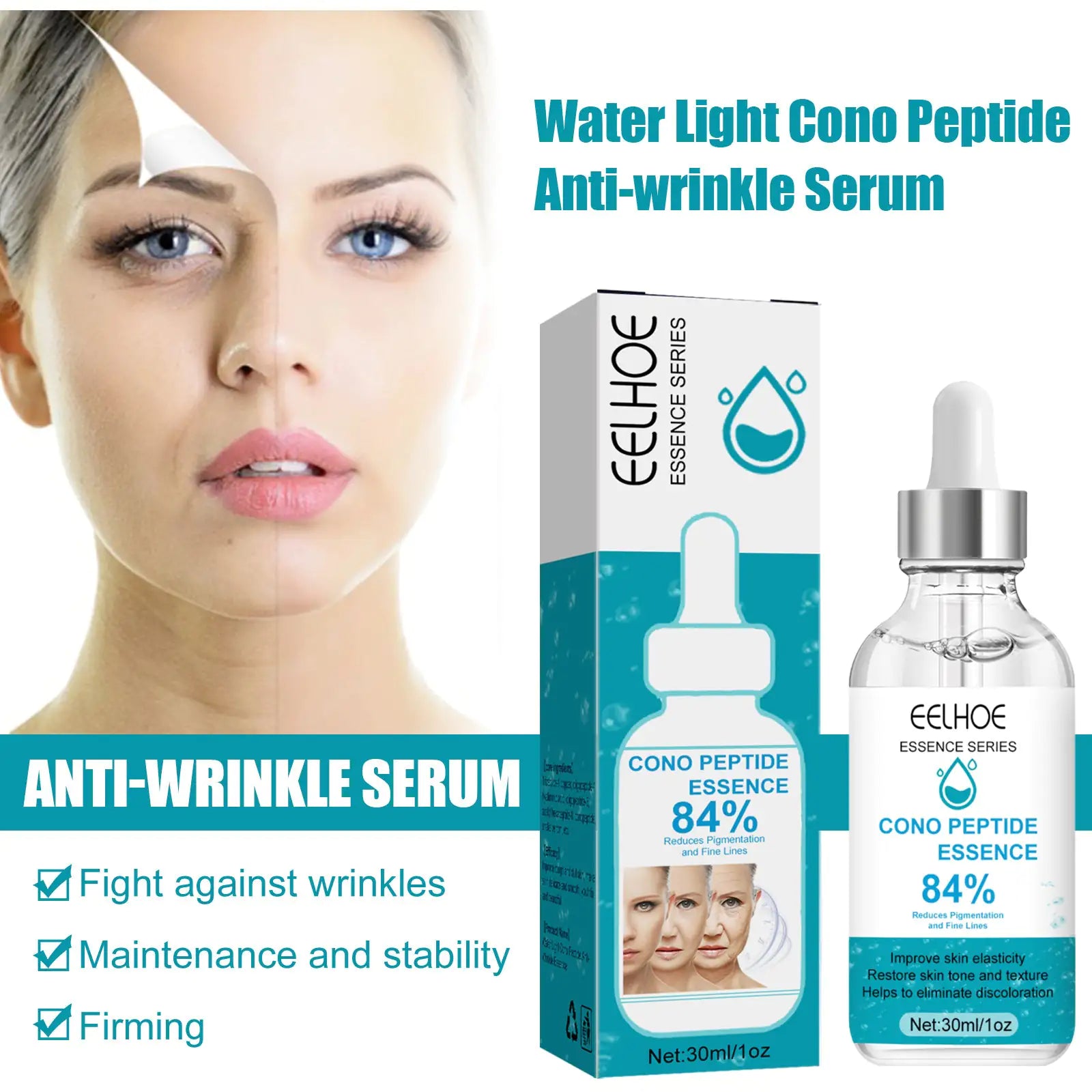 EELHOE Hydroconus Peptide Anti-Wrinkle Serum, Skin Repair Crow's Feet Law Firming Wrinkles And Beautifying Skin